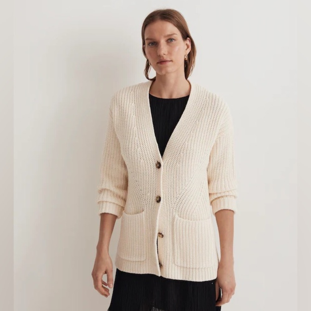 Madewell Textural-Stitch V-Neck Cardigan Sweater